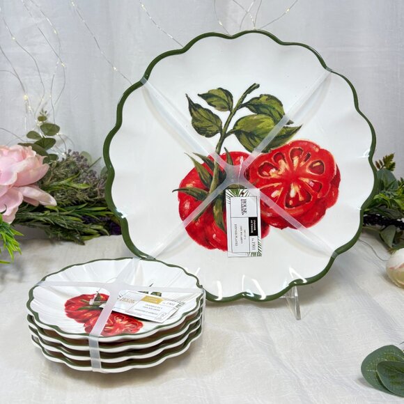 House & Garden Tomatoes Melamine Dinnerware Dinner & Snack Plates 8 PC Set New